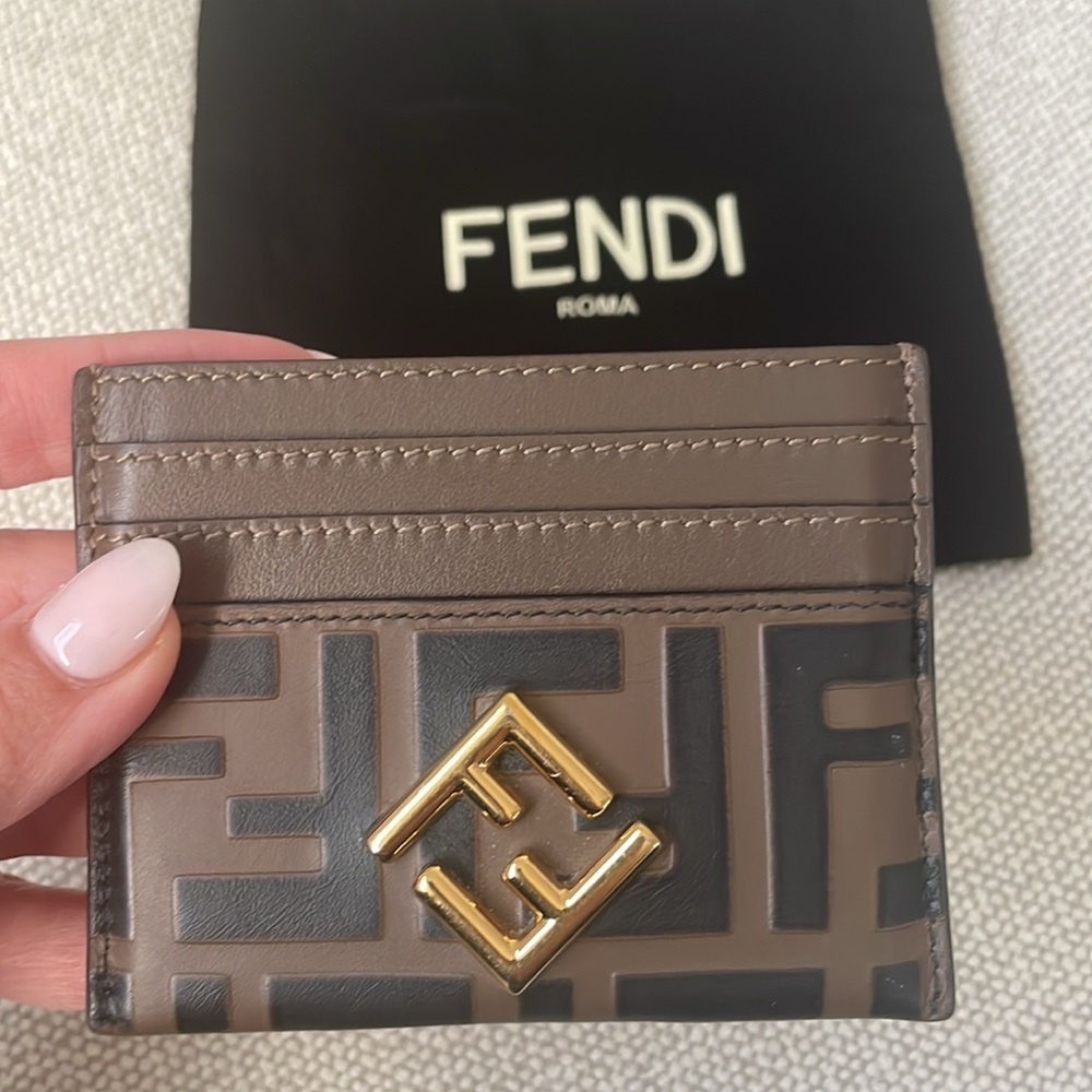 USED Fendi Brown and Black Card Case. Lightly worn